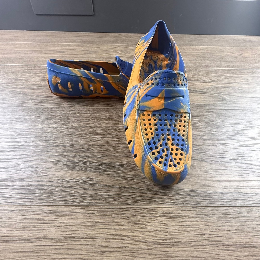 Floafers Mens Country Club Driver Blue Orange Marble Foam Water Loafers Size 9